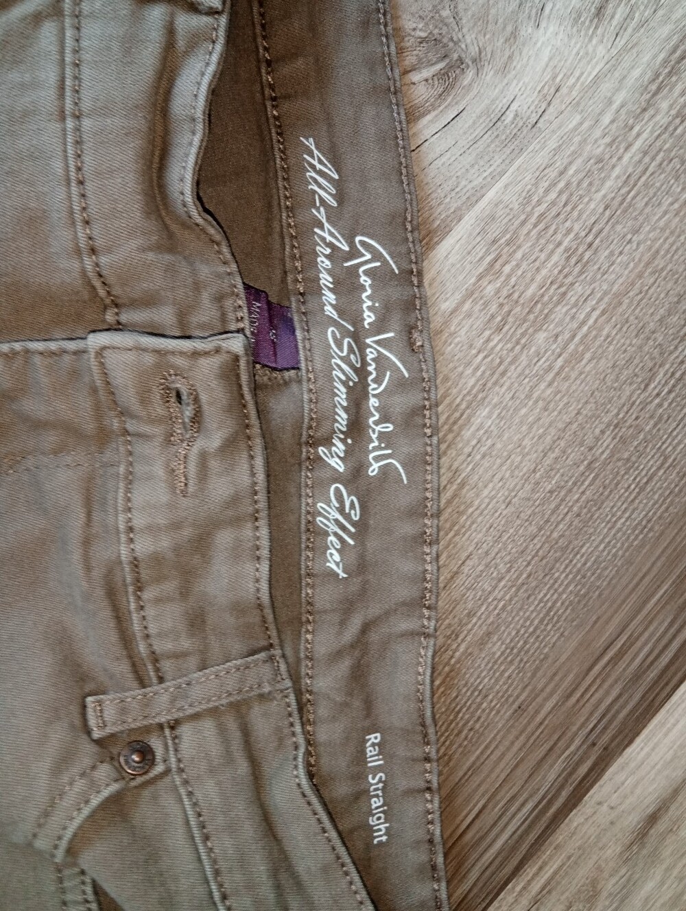 Gloria Vanderbilt Lt Brown Rail Straight Leg Pants - Picture 3 of 4